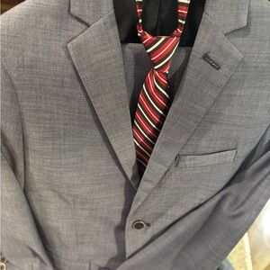 Boys Calvin Klein Medium Blue Suit with Red Striped Tie Perfect for Easter